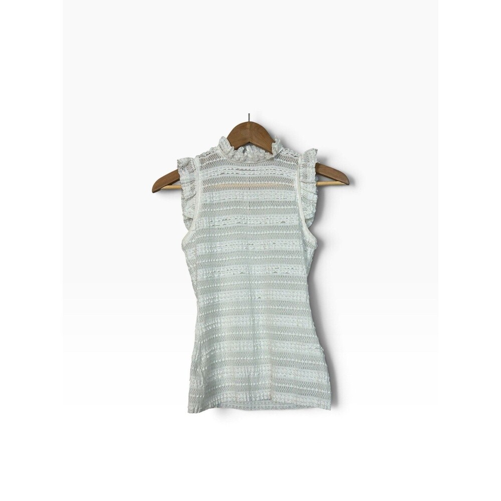 Cinq à Sept Womens XS White Lace Ruffle Sleeveless Top High Neck Romantic Boho